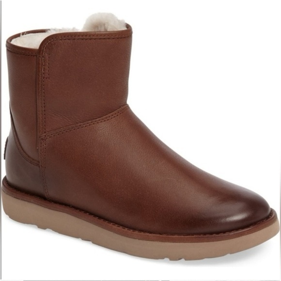 UGG Abree Mini Brown Leather Ankle Boots, Women’s Size 12 - Picture 1 of 13